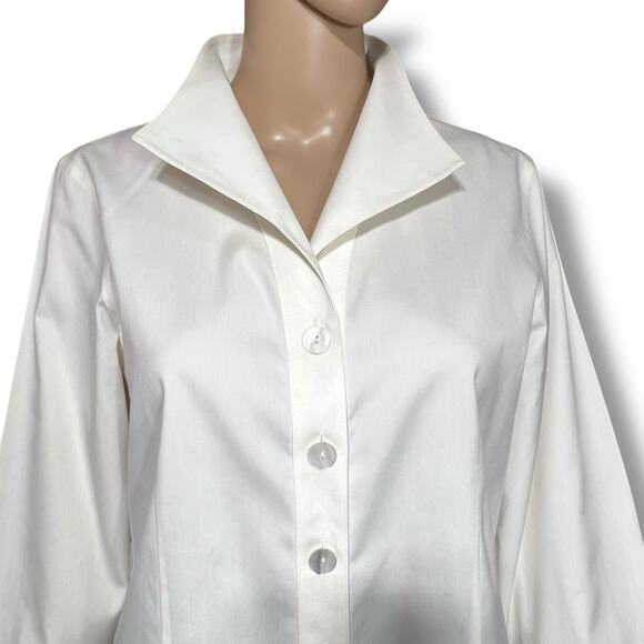 Coldwater Creek Womens Blouse Shirt Top Button Down Collared Off White Medium - Picture 2 of 12